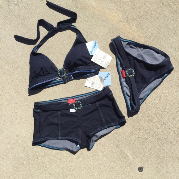NWT 3pcs denim bikini set L top 2 M  bottoms - Picture 6 of 7